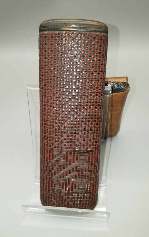 JAPANESE MEIJI 19HC RATTAN WOVEN BAMBOO PIPECASE KISERUZUTSU LEATHER CIGARETTETOBACCO POUCH TABAKOIRE - ADDITIONAL PHOTO 1