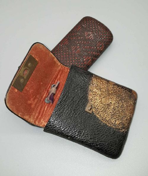JAPANESE MEIJI 19HC RATTAN WOVEN BAMBOO PIPECASE KISERUZUTSU LEATHER CIGARETTETOBACCO POUCH TABAKOIRE - ADDITIONAL PHOTO 5