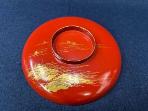 STUNNING JAPANESE ANTIQUE EARLY 20THC SET OF 3 LACQUER SAKE CUPS MT FUJI SEASCAPES - ADDITIONAL PHOTO 4