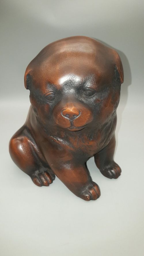 Charming Japanese Vintage Bronze Akita Puppy, Tsunemitsu
