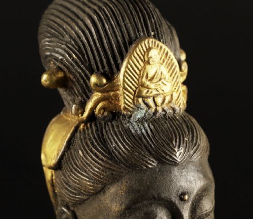A pair of late nineteenth-century Japanese gilt bronze statues depicting the Bodhisattvas Samantabhadra seated on an elephant and Manjushri seated on a lion. View IX