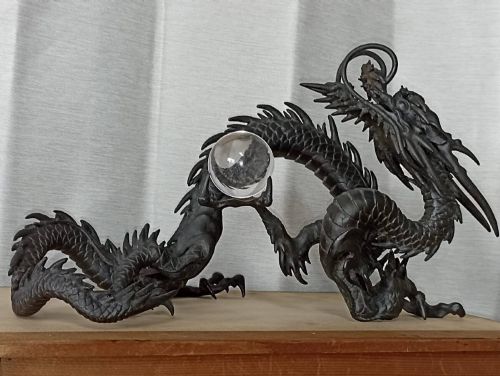 Japanese Antique (Late 19thc) Bronze ‘Shōryū’ Dragon & Glass Ball