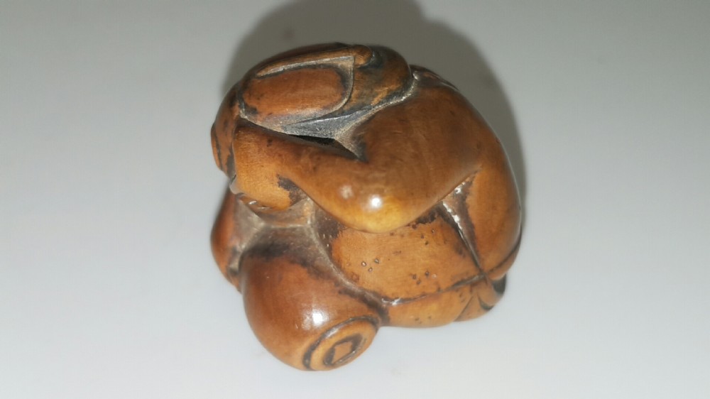 Japanese Meiji Boxwood Netsuke of Sake Drinker, Unisigned  View IV