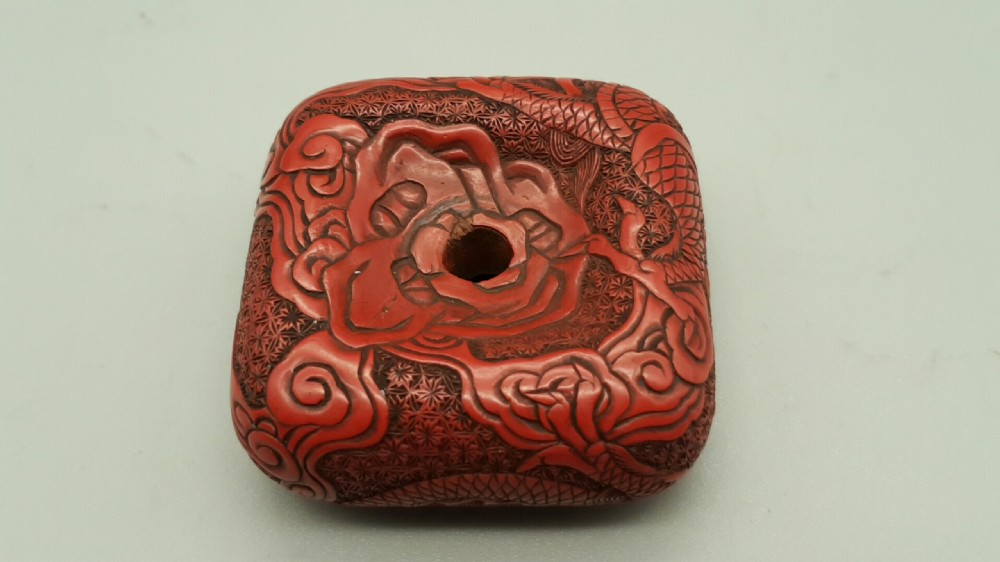 Superb Rare Red Lacquer (Tsuishu) Meiji Manju Netsuke with Dragon Decoration View IV
