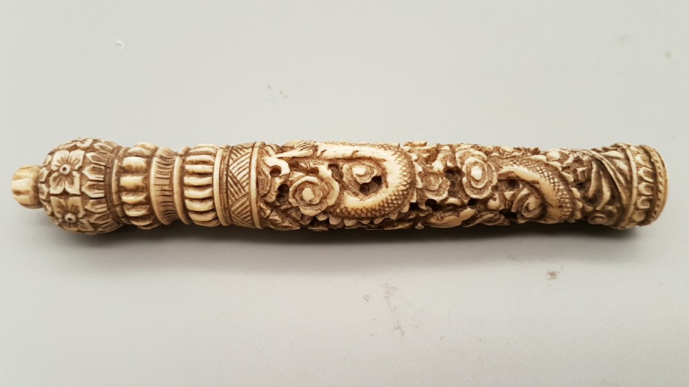 Beautiful Antique Chinese Ivory Needle Case with Superb Decoration View III