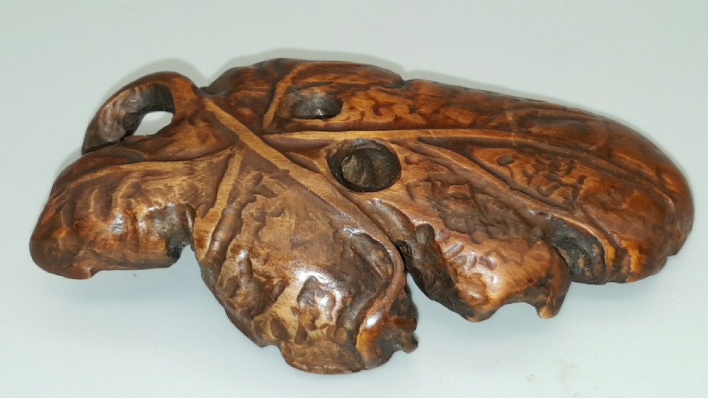 Unusual Large Japanese Meiji Boxwood Netsuke of a Cicada on a Leaf  View VI