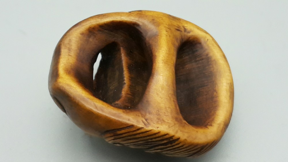 Striking Antique Meiji Japanese Boxwood Mask Netsuke, Unsigned View V
