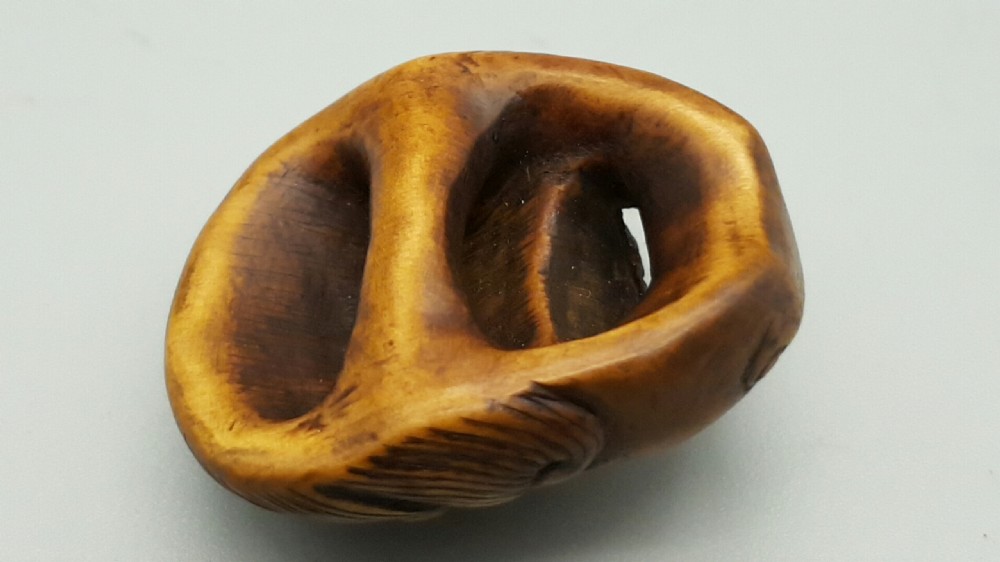 Striking Antique Meiji Japanese Boxwood Mask Netsuke, Unsigned View VI