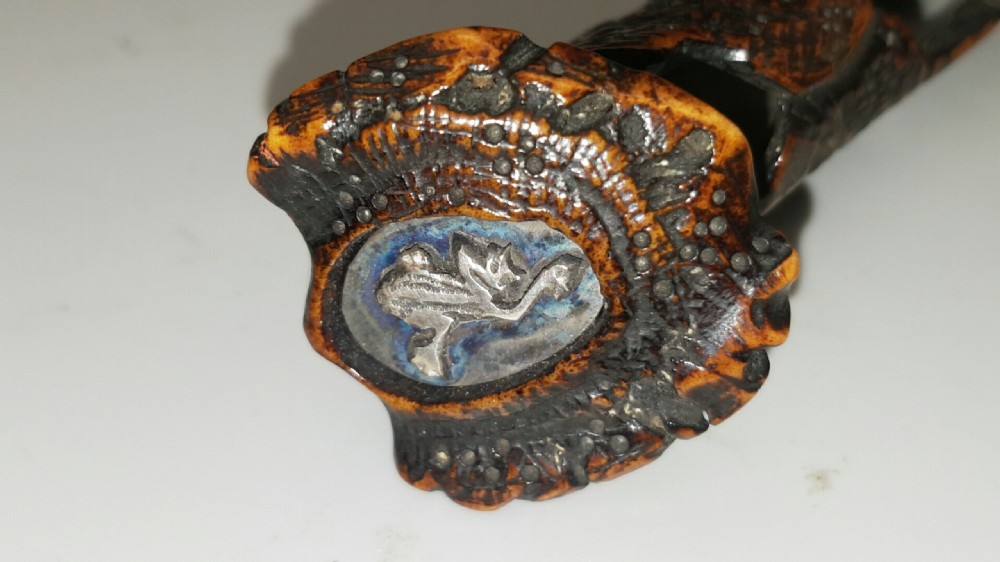 Unusual Japanese Stag Antler Sashi Netsuke Depicting Fungus View VI