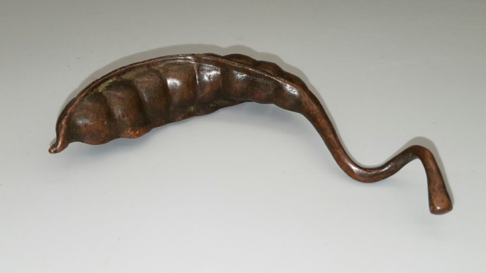 Japanese Vintage Bronze Pea Pod with Hidden Frog