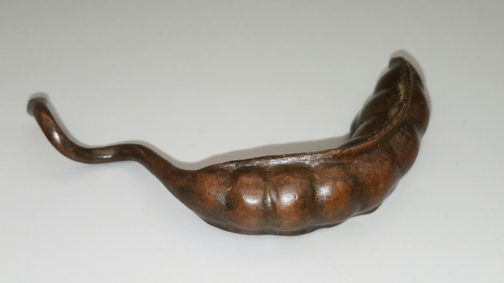 Japanese Vintage Bronze Pea Pod with Hidden Frog View II