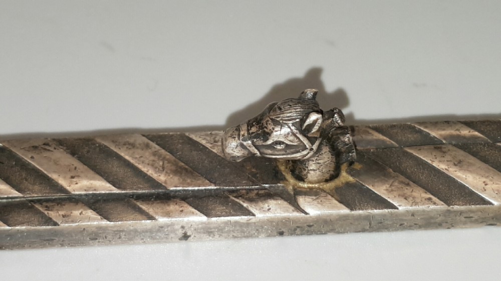 Rare Antique Japanese Silvered Bronze Traditional Paperweight with a Horse Head Design View III