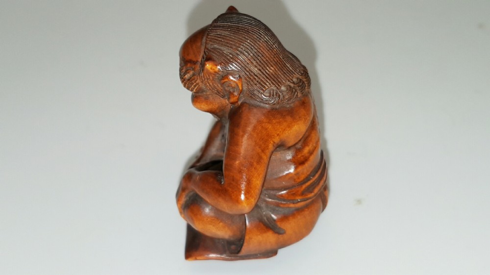 Good Meiji Boxwood Netsuke of an Oni  View II