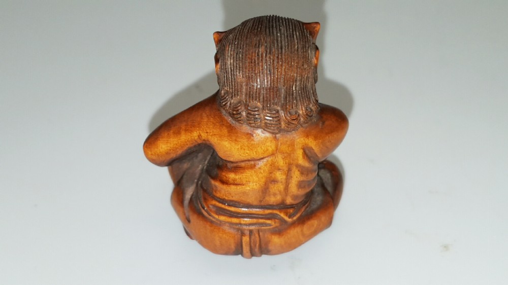 Good Meiji Boxwood Netsuke of an Oni  View III
