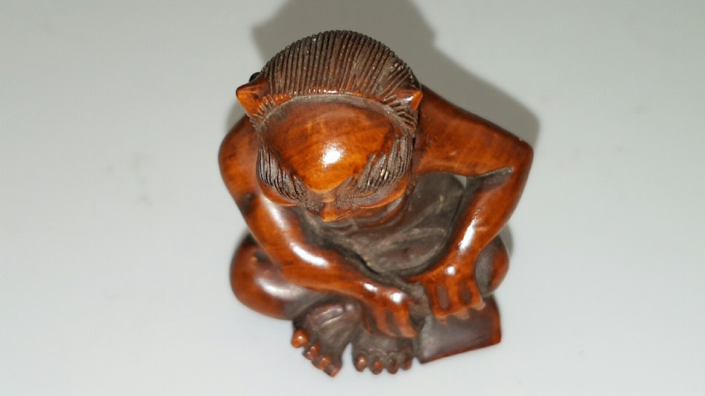 Good Meiji Boxwood Netsuke of an Oni  View VI