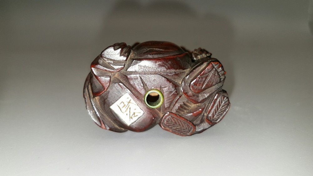 Japanese Meiji (19thC) Boxwood Netsuke of Hotei & Karako, Signed Minkoku View V
