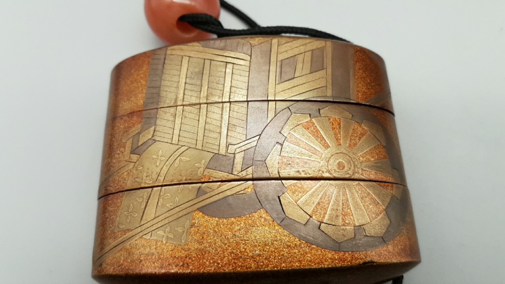 Nice Japanese Meiji Two-Case Gold Lacquer Inro & Agate Ojime View II