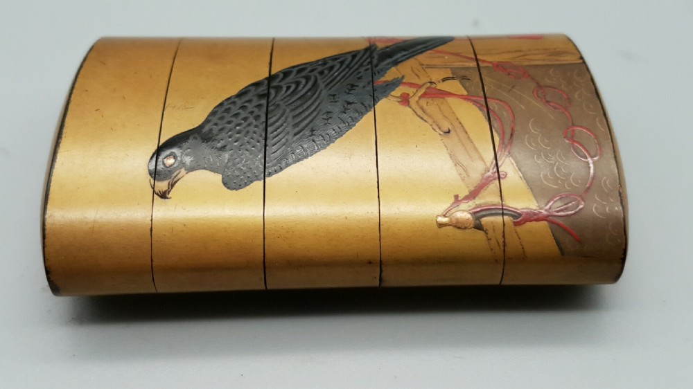 Japanese Edo (19thC) Lacquer Inro Depicting Falconry and Hunting Dog View VI