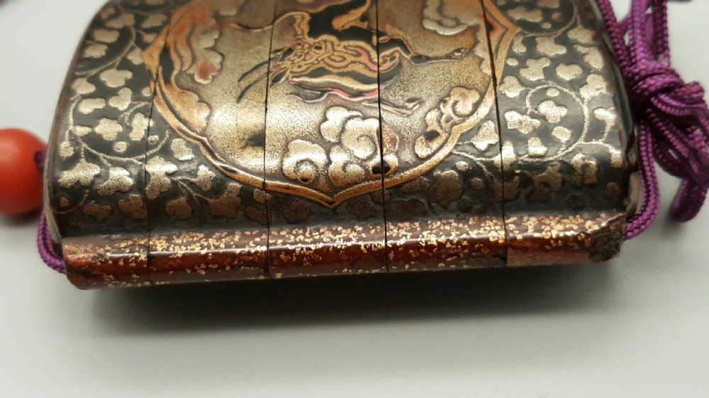 Excellent Antique (Edo period) Japanese Four-Case Lacquer Inro Depicting Kirin View V