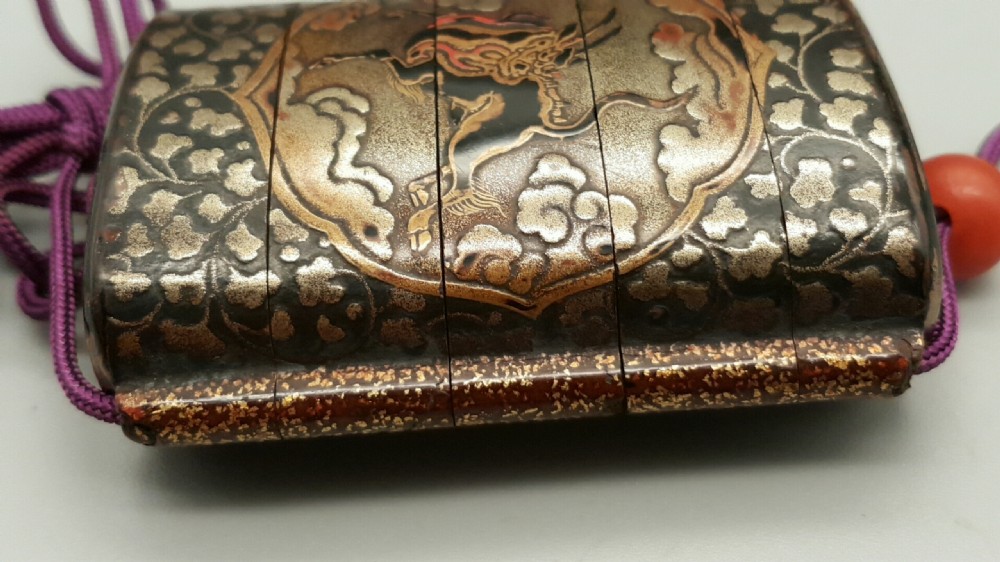 Excellent Antique (Edo period) Japanese Four-Case Lacquer Inro Depicting Kirin View VI