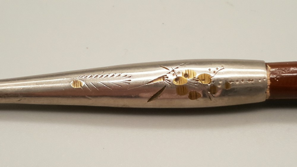 Japanese Meiji Silver and Bamboo Pipe with Ladybird Decoration View III