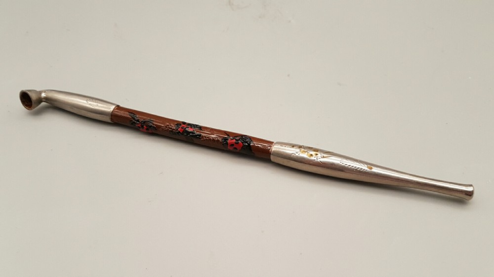 Japanese Meiji Silver and Bamboo Pipe with Ladybird Decoration View IV