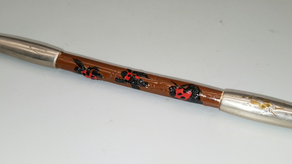 Japanese Meiji Silver and Bamboo Pipe with Ladybird Decoration View V