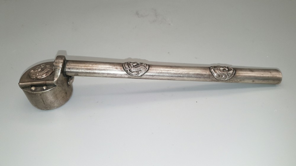 Antique Japanese Silvered Bronze Yatate with Dragon Mon (Emblem)