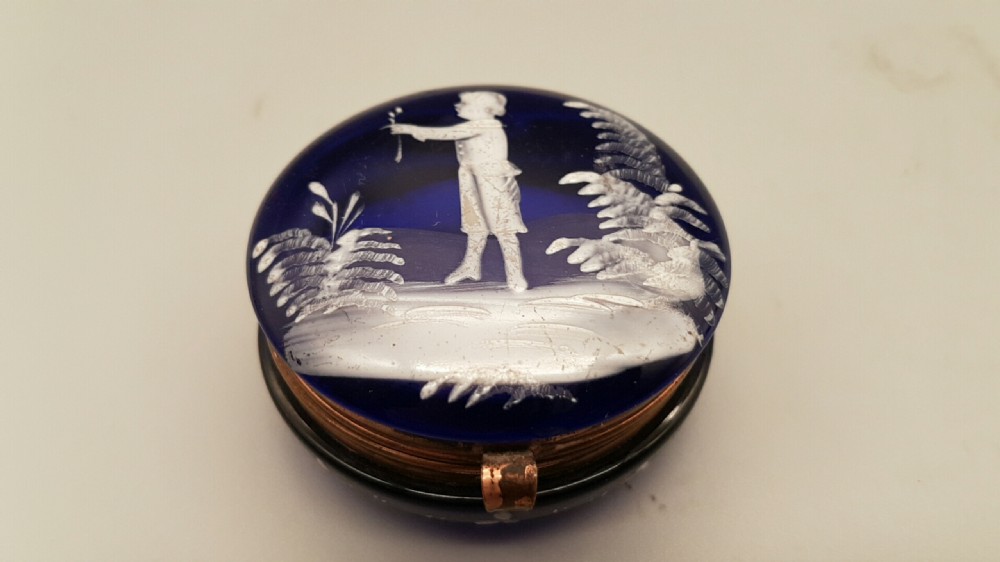 Lovely Victorian (ca 1880) Mary Gregory Cobalt Glass Pill Box