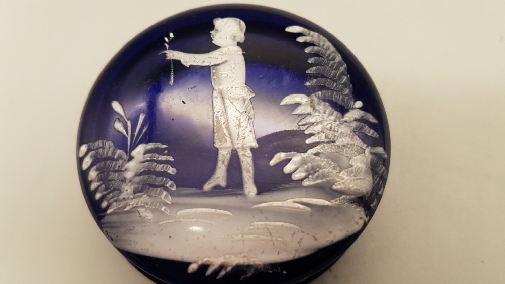 Lovely Victorian (ca 1880) Mary Gregory Cobalt Glass Pill Box View II