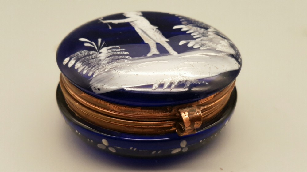 Lovely Victorian (ca 1880) Mary Gregory Cobalt Glass Pill Box View III