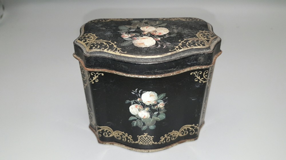Rare Antique 19thC French Tôle (Toleware) Hand-Painted Tin Box 