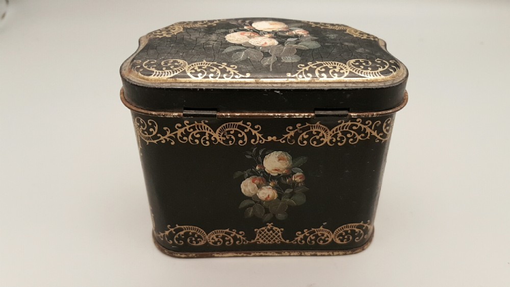 Rare Antique 19thC French Tôle (Toleware) Hand-Painted Tin Box  View IV
