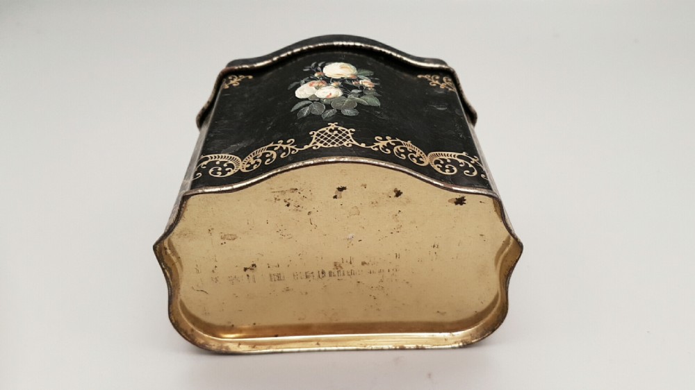 Rare Antique 19thC French Tôle (Toleware) Hand-Painted Tin Box  View V