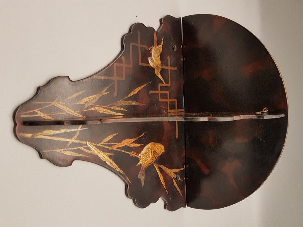 Pair of Antique Wall-Mounted Wooden Shelves/Brackets with Beautiful Lacquer Decoration of Birds View VI