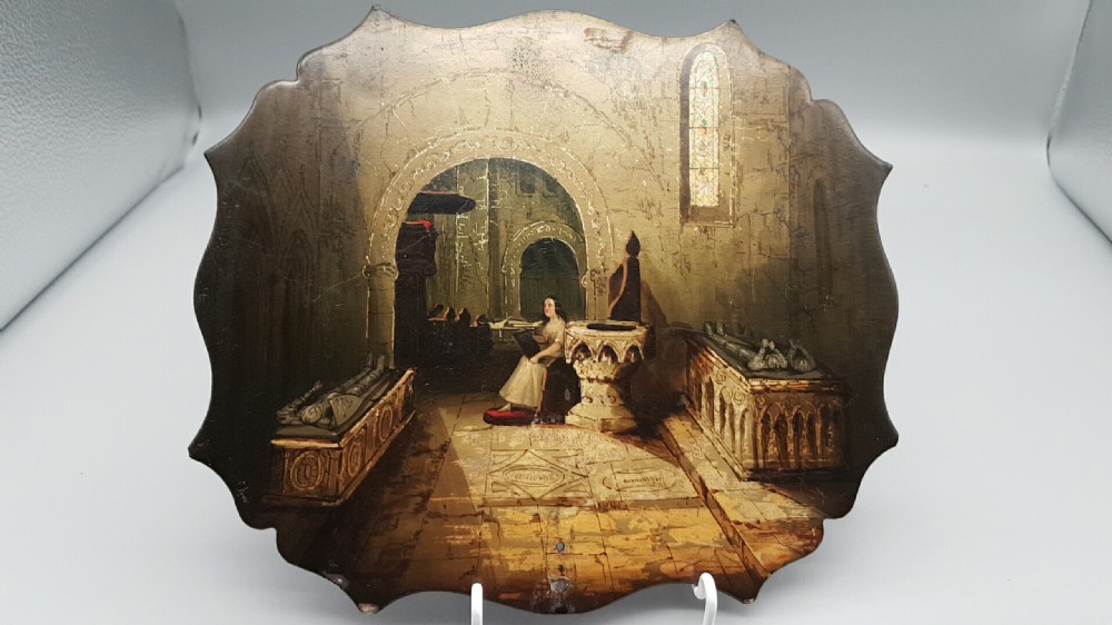 Beautiful 19th Century (Regency) Papier-Mâché Hand-Held Painted Lady’s Face Guard/Screen