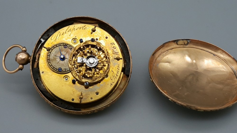 EXQUISITE RARE 18THC FRENCH 18K GOLD TURQUOISE & RUBY POCKET WATCH View VII