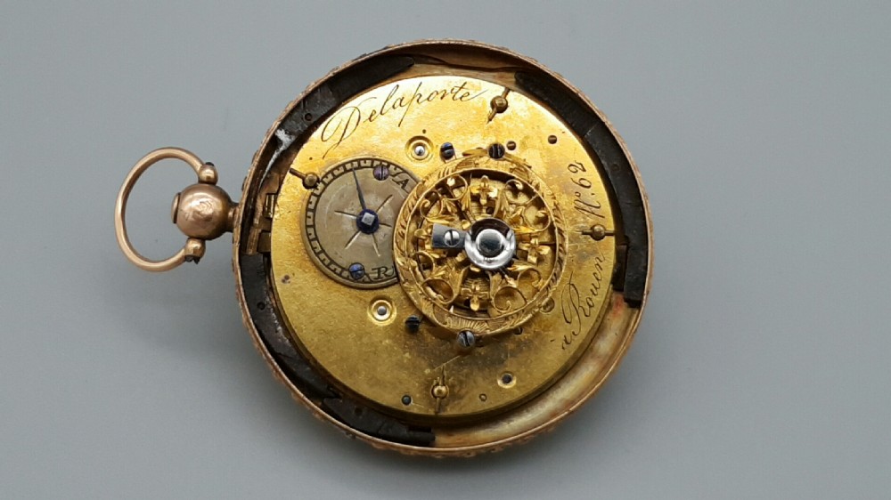 EXQUISITE RARE 18THC FRENCH 18K GOLD TURQUOISE & RUBY POCKET WATCH View VIII