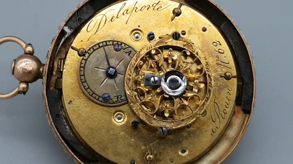 EXQUISITE RARE 18THC FRENCH 18K GOLD TURQUOISE & RUBY POCKET WATCH View IX