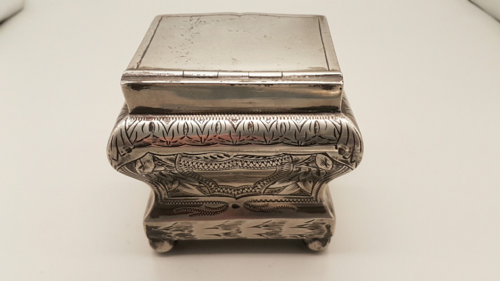 RARE VICTORIAN SILVER PLATE TEA CADDY WITH BALL FEET BY WILLIAM BRIGGS OF SHEFFIELD View IV