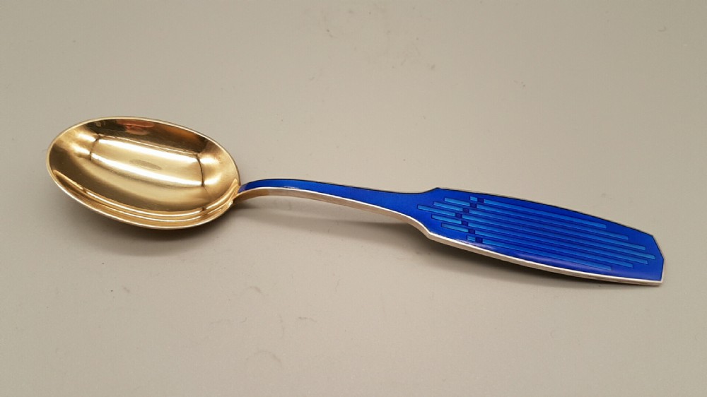 RARE ANTON MICHELSEN (DENMARK) STERLING SILVER GOLD-WASHED & ENAMEL SPOON