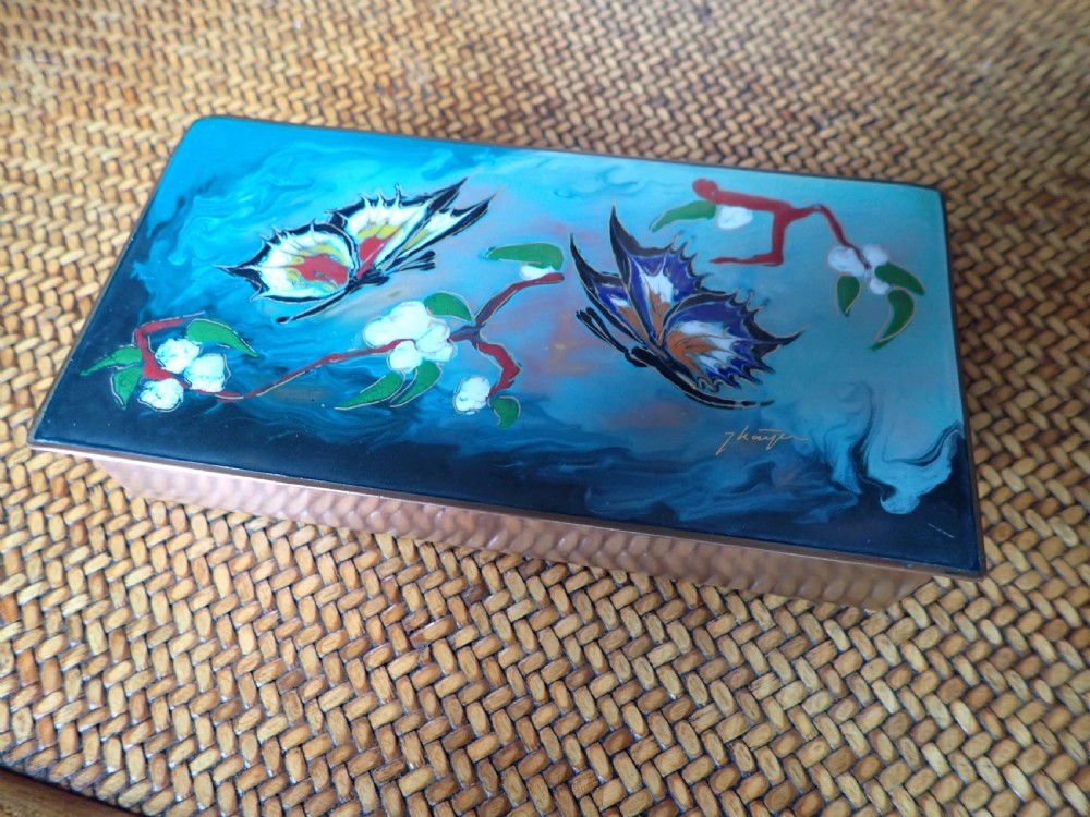 LOVELY ARTS & CRAFTS COPPER AND ENAMEL BOX