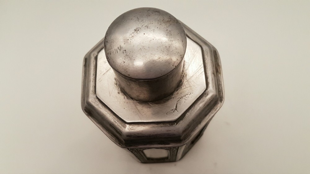 Magnificent Antique Chinese Shantou Octagonal Pewter Tea Caddy View VI