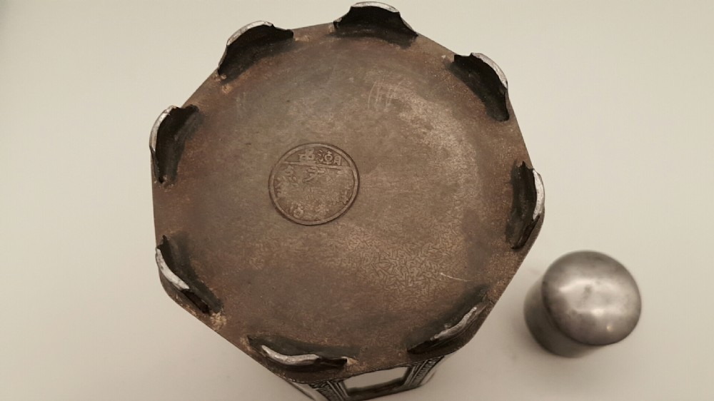 Magnificent Antique Chinese Shantou Octagonal Pewter Tea Caddy View VIII