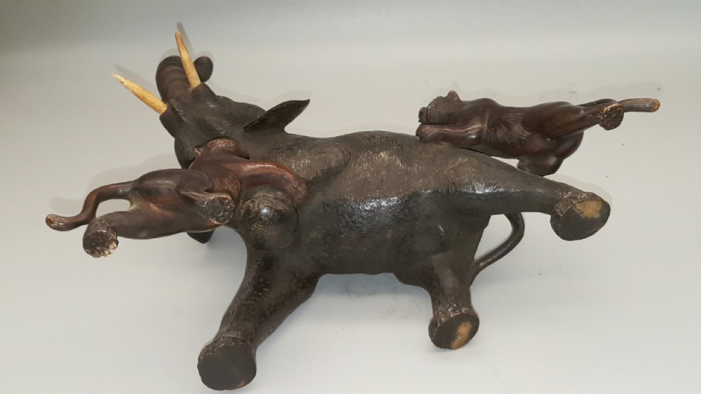 Superb Japanese Meiji (19thC) Bronze of Elephant and Tigers View VII