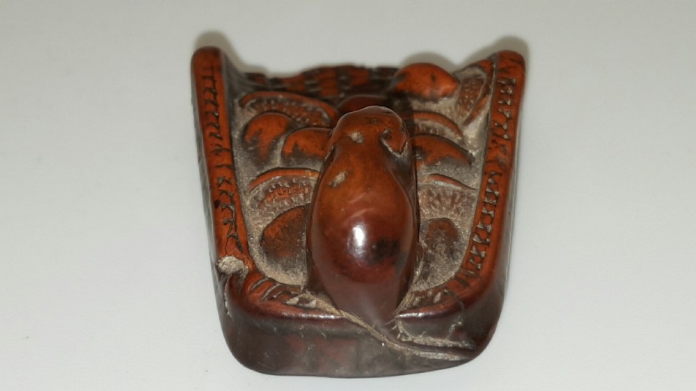 Japanese Meiji (19thC) Boxwood Netsuke of a Rat on a Winnowing Basket of Mushrooms  View IV