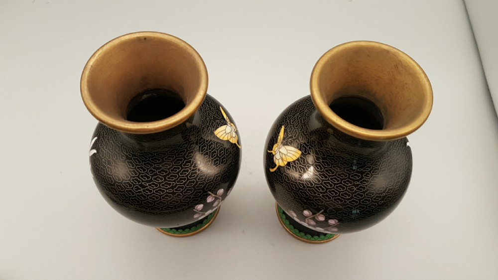 Lovely Pair of Japanese Meiji Cloisonne Vases Decorated with Flowers View IV