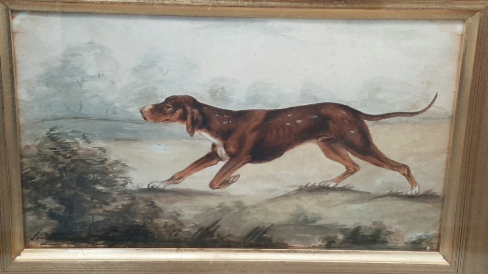 Nice Framed Vintage Painting of a Working Pointer Dog in the Field