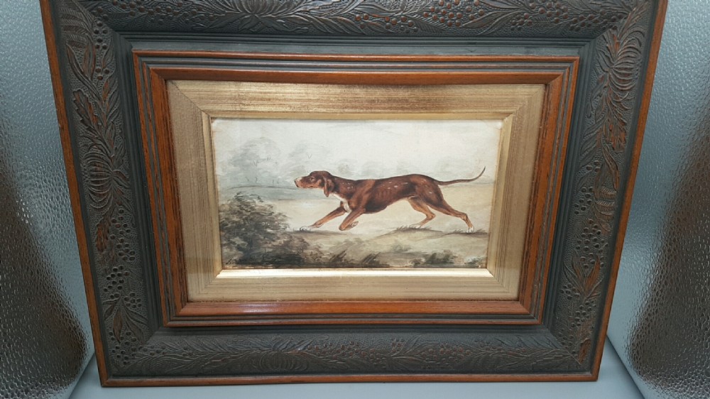 Nice Framed Vintage Painting of a Working Pointer Dog in the Field View II