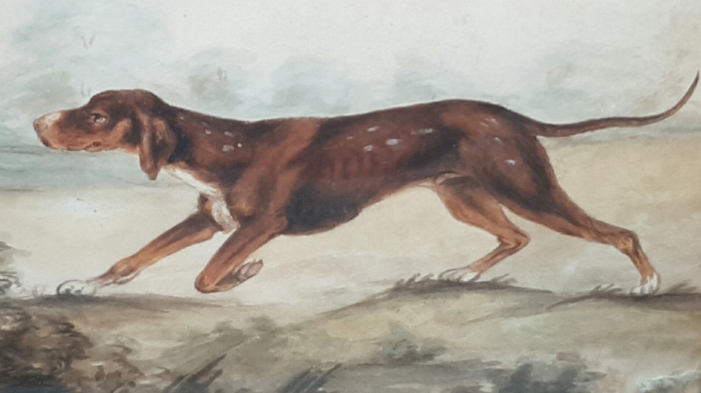 Nice Framed Vintage Painting of a Working Pointer Dog in the Field View IV